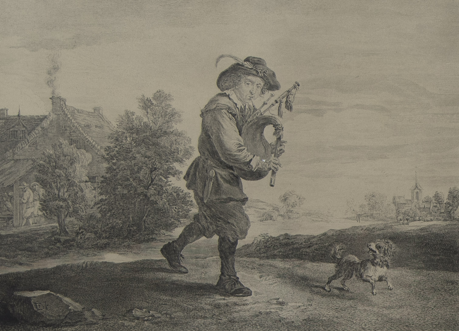 4 engravings after David Teniers, 'Le joueur de cornemuse' and 'Vue de Flandre' (3) by Jacques Firmi - Image 2 of 9