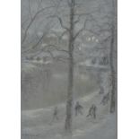 Anna DE WEERT (1867-1950), mixed media Animated winter view, signed