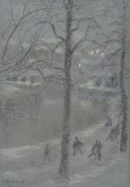 Anna DE WEERT (1867-1950), mixed media Animated winter view, signed