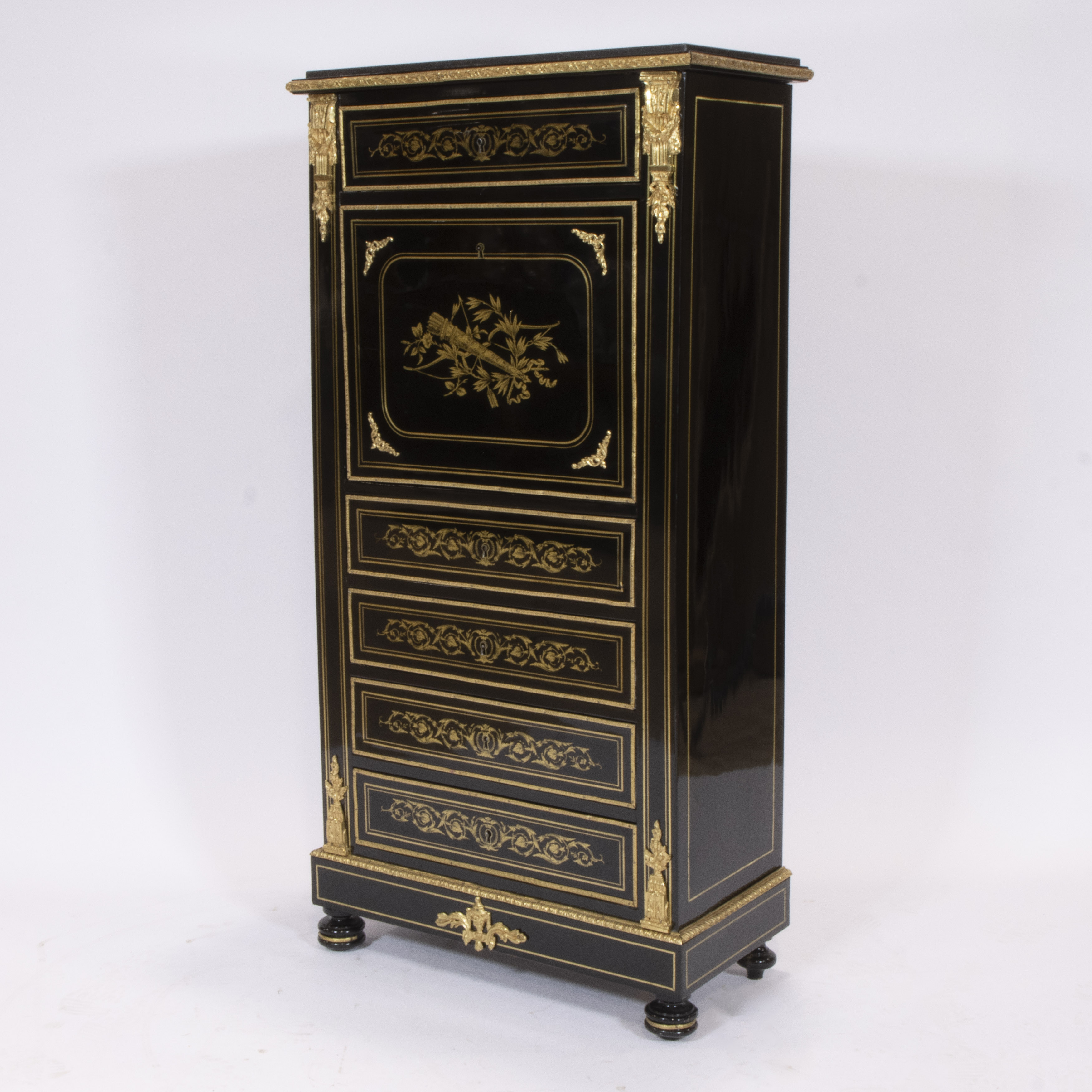 Napoleon III black lacquered wooden secretaire with gilt bronze fittings - Image 3 of 4