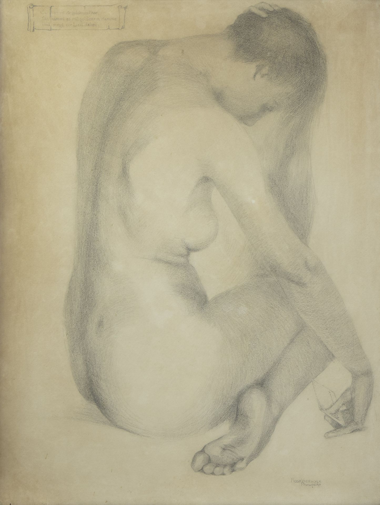 Rosa PAUWAERT (1887-?), pencil drawing Seated nude, signed