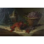 G. Olivier (Max CARLIER), oil on canvas Basket with plums and red and white berries, signed