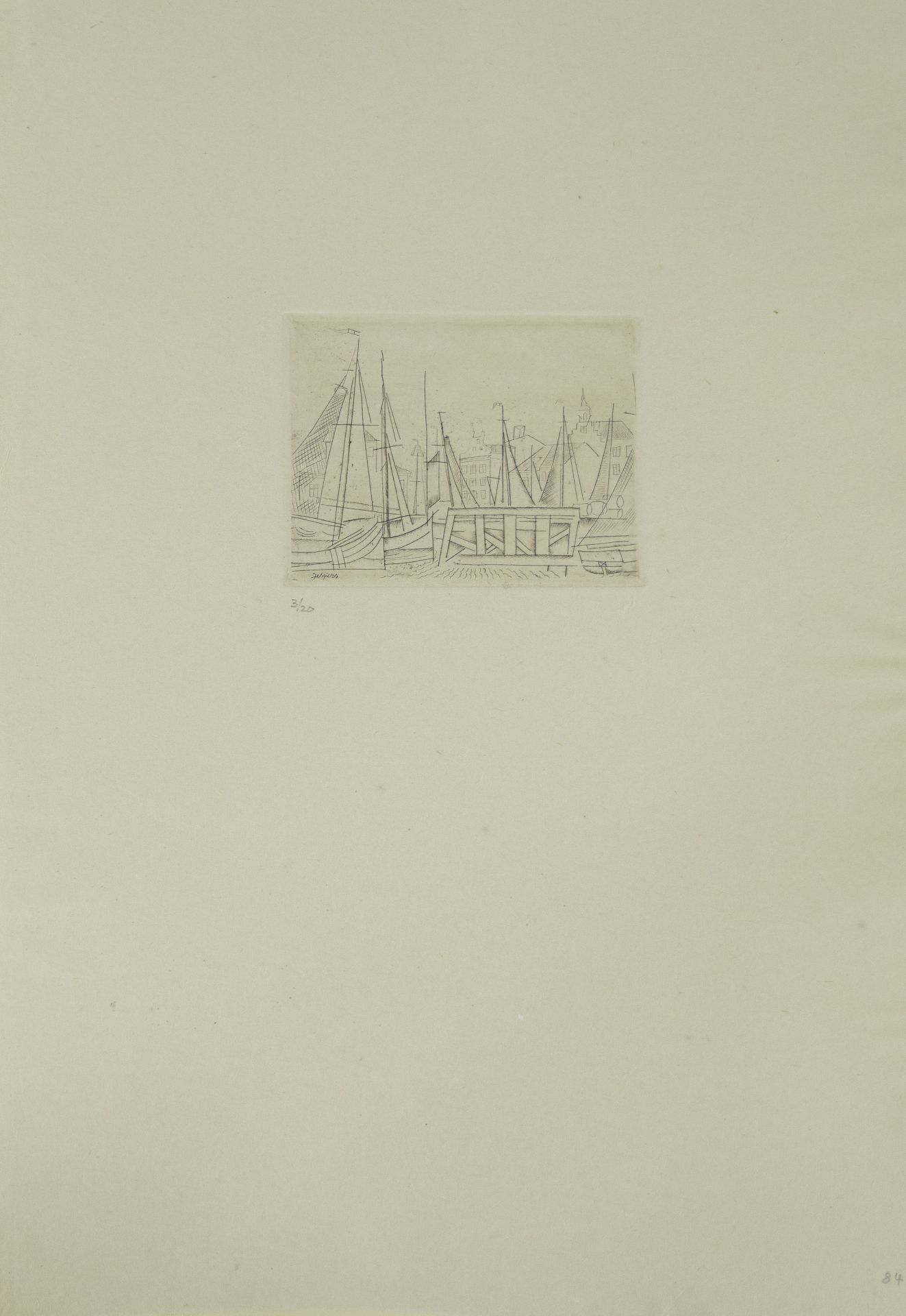 Floris JESPERS (1889-1965), etching Boats in the harbour, numbered 3/20 and signed in the plate - Bild 2 aus 3