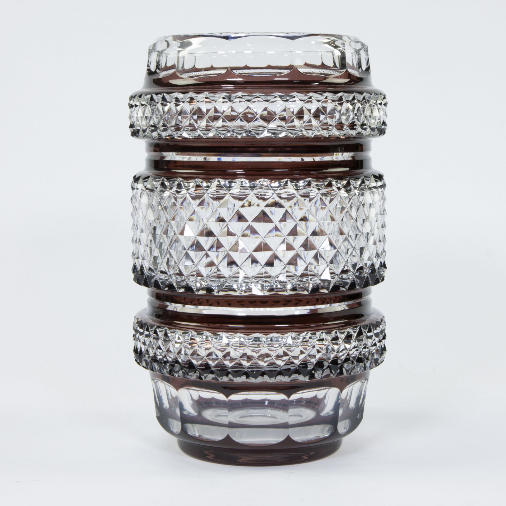 Val Saint Lambert clear and plum brown cut crystal vase design Joseph Simon, 1950s - Image 3 of 9