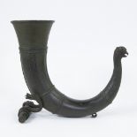 Danish bronze horn cup with snake feet, 19th century copy after 14th century model