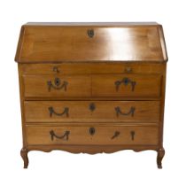 A French flap secretaire with 3 drawers decorated with 'garland' handles, interior comprising 7 smal