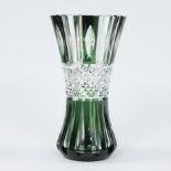 Val Saint Lambert green and clear cut crystal vase, signed VSL PU (pièce unique)