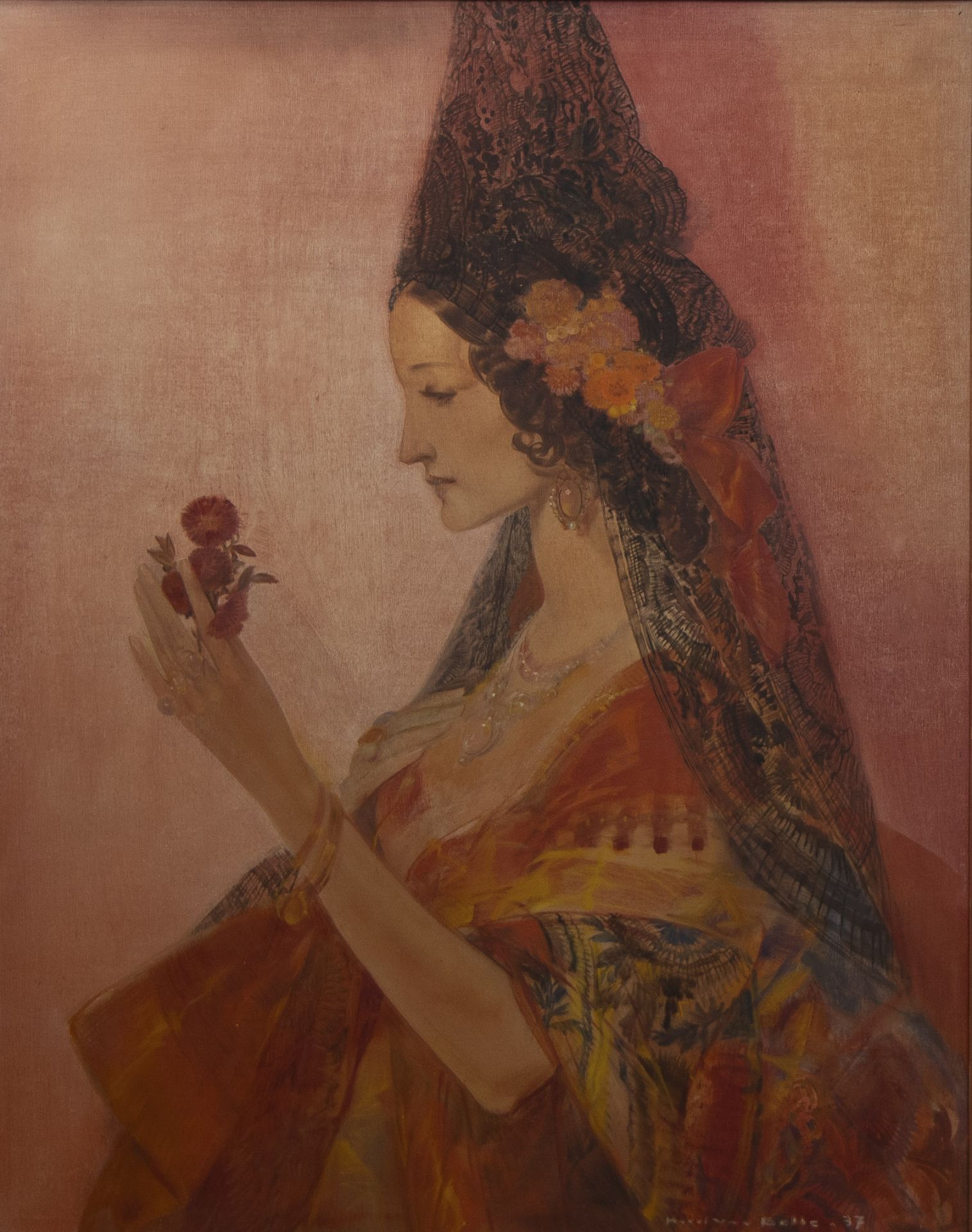 Karel VAN BELLE (1884-1959), oil on canvas Lady with flower, signed and dated '37