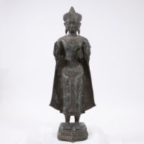 Khmer Lophuri bronze figure of Buddha, Thailand or Cambodia