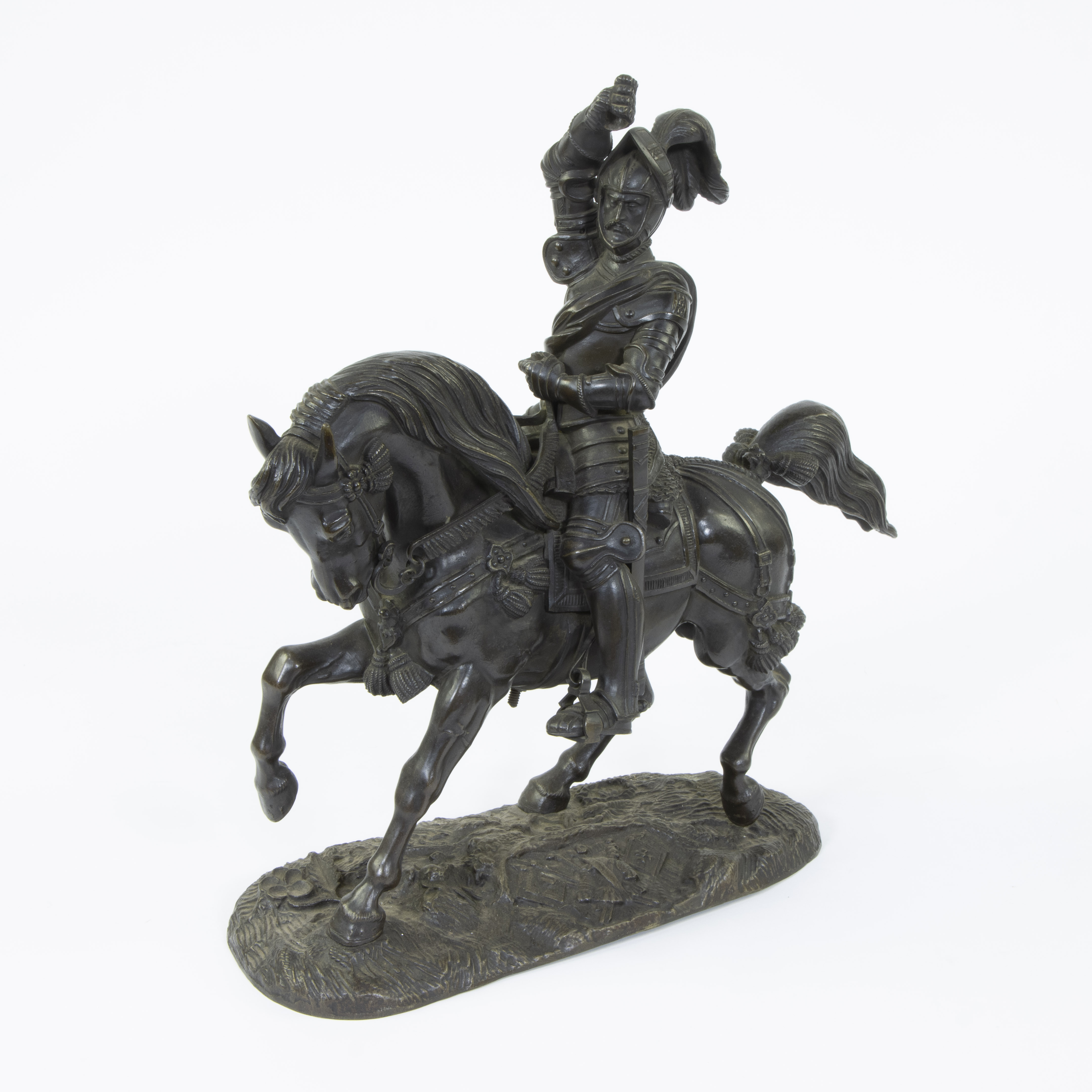 After Baron Carlo Marochetti, a patinated bronze equestrian figure of Emmanuel Philibert