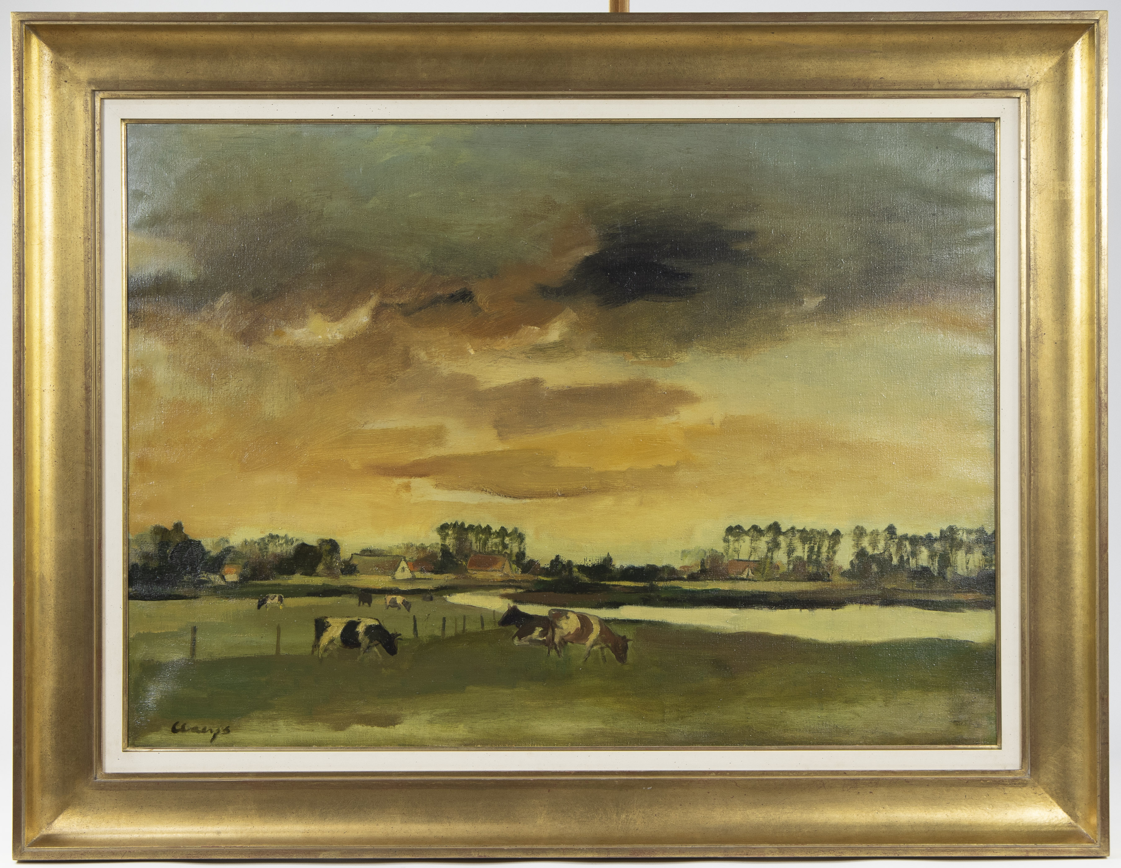Albert CLAEYS (1889-1967), oil on canvas Cows by the River Lys, signed - Image 2 of 4