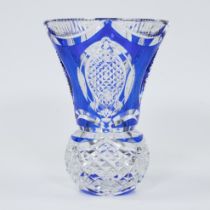 Val Saint Lambert clear and blue cut crystal vase model OMER, signed and numbered 90/50/150