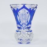 Val Saint Lambert clear and blue cut crystal vase model OMER, signed and numbered 90/50/150