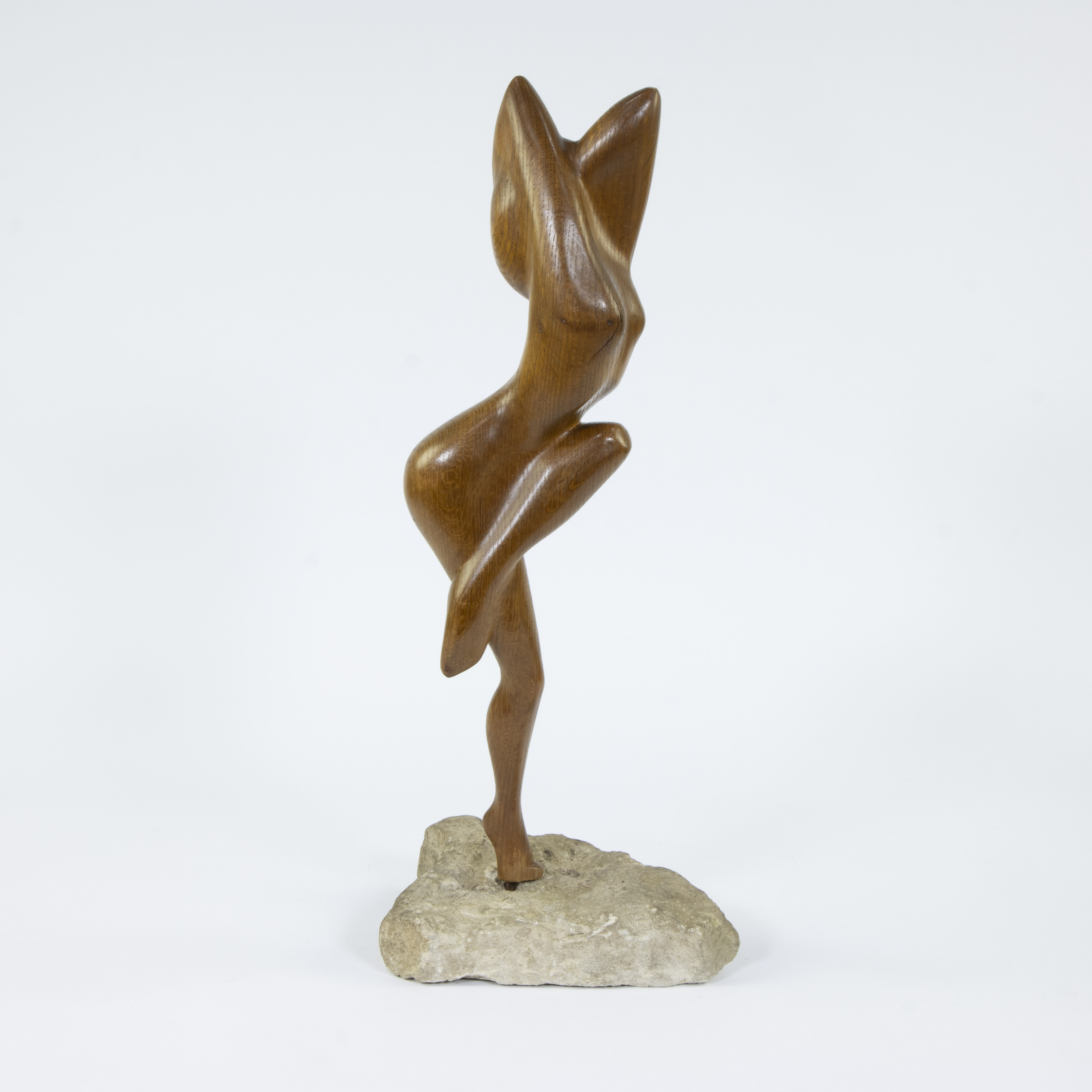 Wooden sculpture of a nude on stone plinth, signed Vermeulen and dated '70 - Image 3 of 5