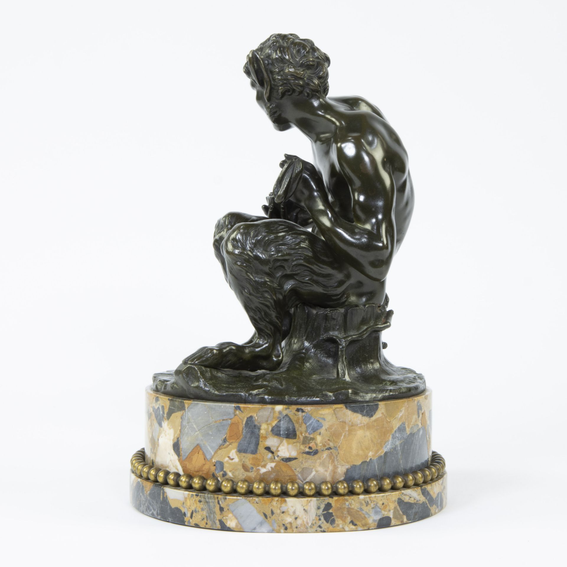After Claude Michel Clodion (French 1738-1814), bronze sculpture of a satyr on marble base - Image 3 of 5