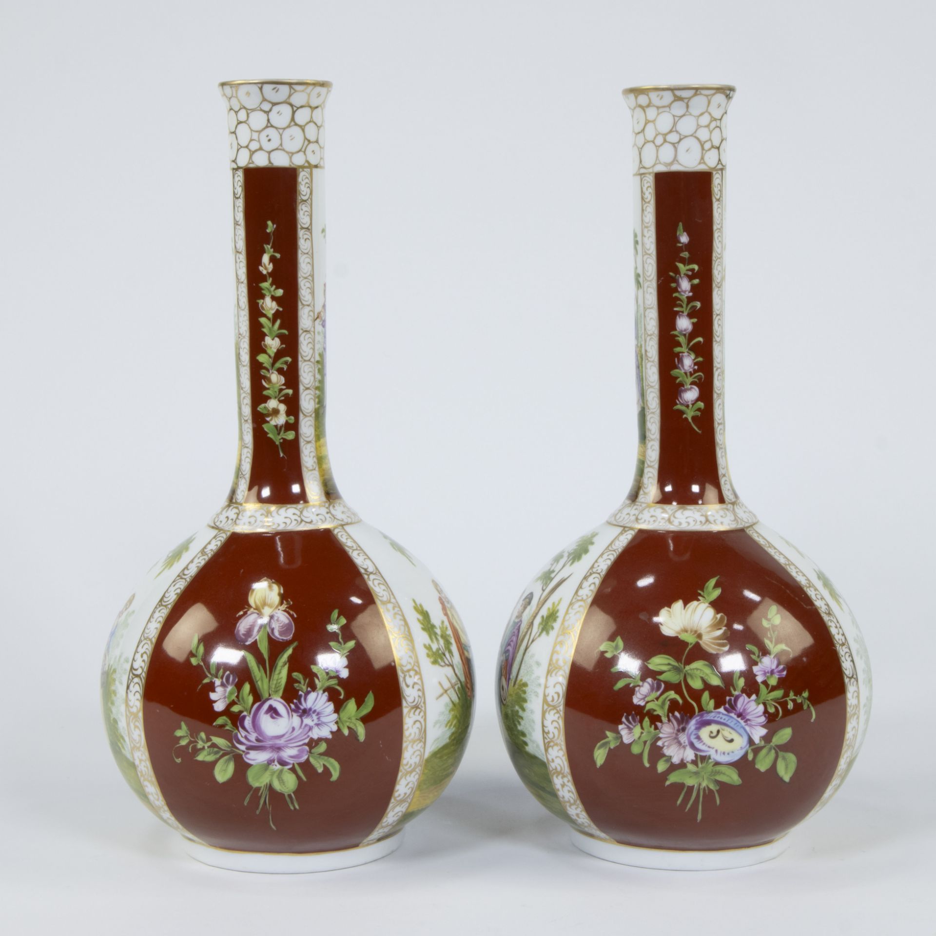 Antique pair Helena Wolfsohn Dresden porcelain vases circa 1850, marked - Image 4 of 5