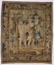 Oudenaarde tapestry with decor of 2 musicians in the forest, 17th century