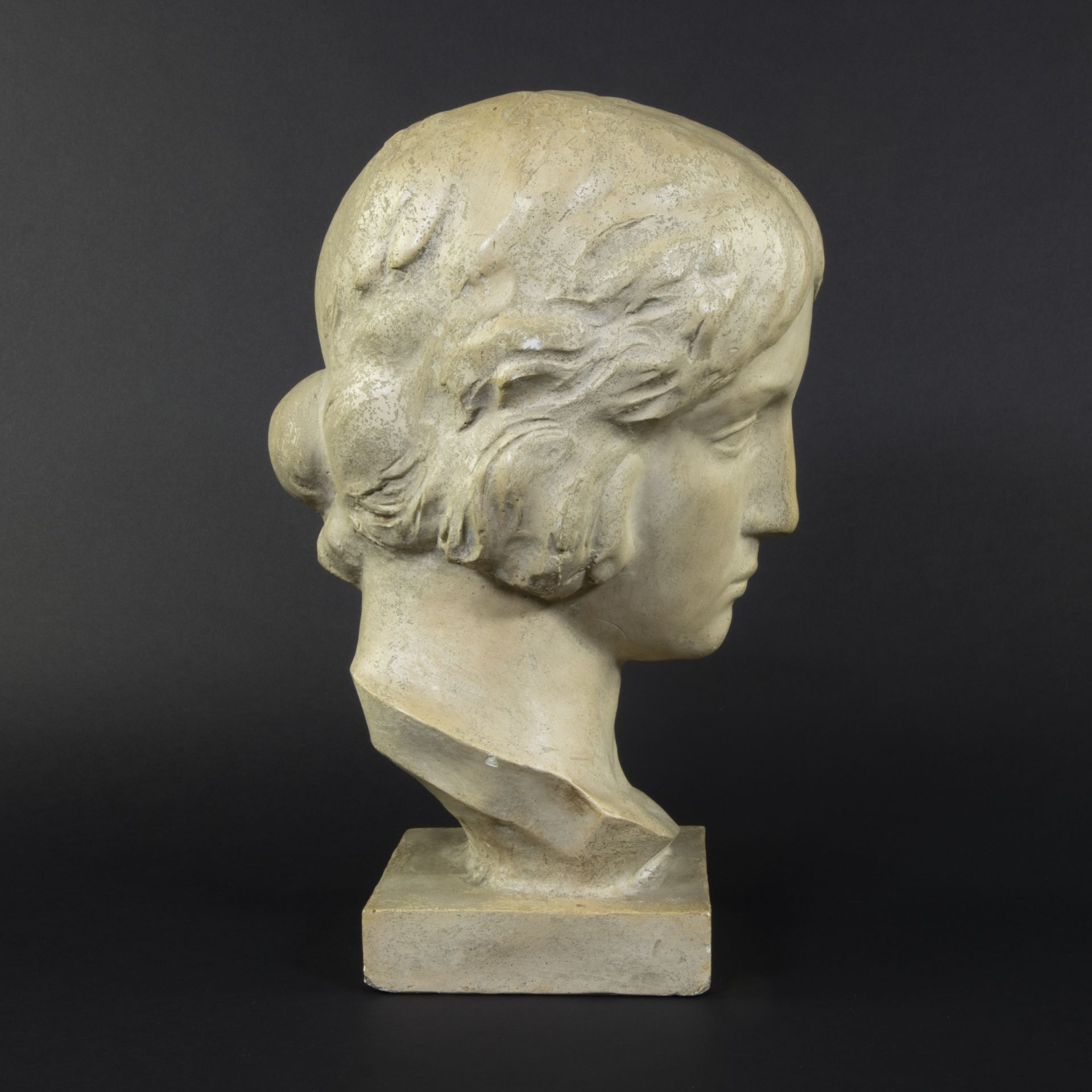 Leon SARTEEL (1882-1942), patinated plaster girl's head, signed - Bild 4 aus 5