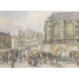 Amédée Ernest LYNEN (1852-1938), mixed media Place Saint-Catherine, signed and dated 1927