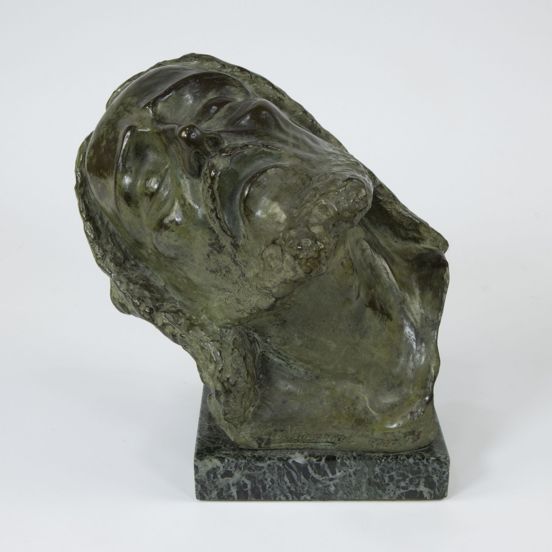 Geo VINDEVOGEL (1923-1977), green patinated bronze of head of Christ, signed