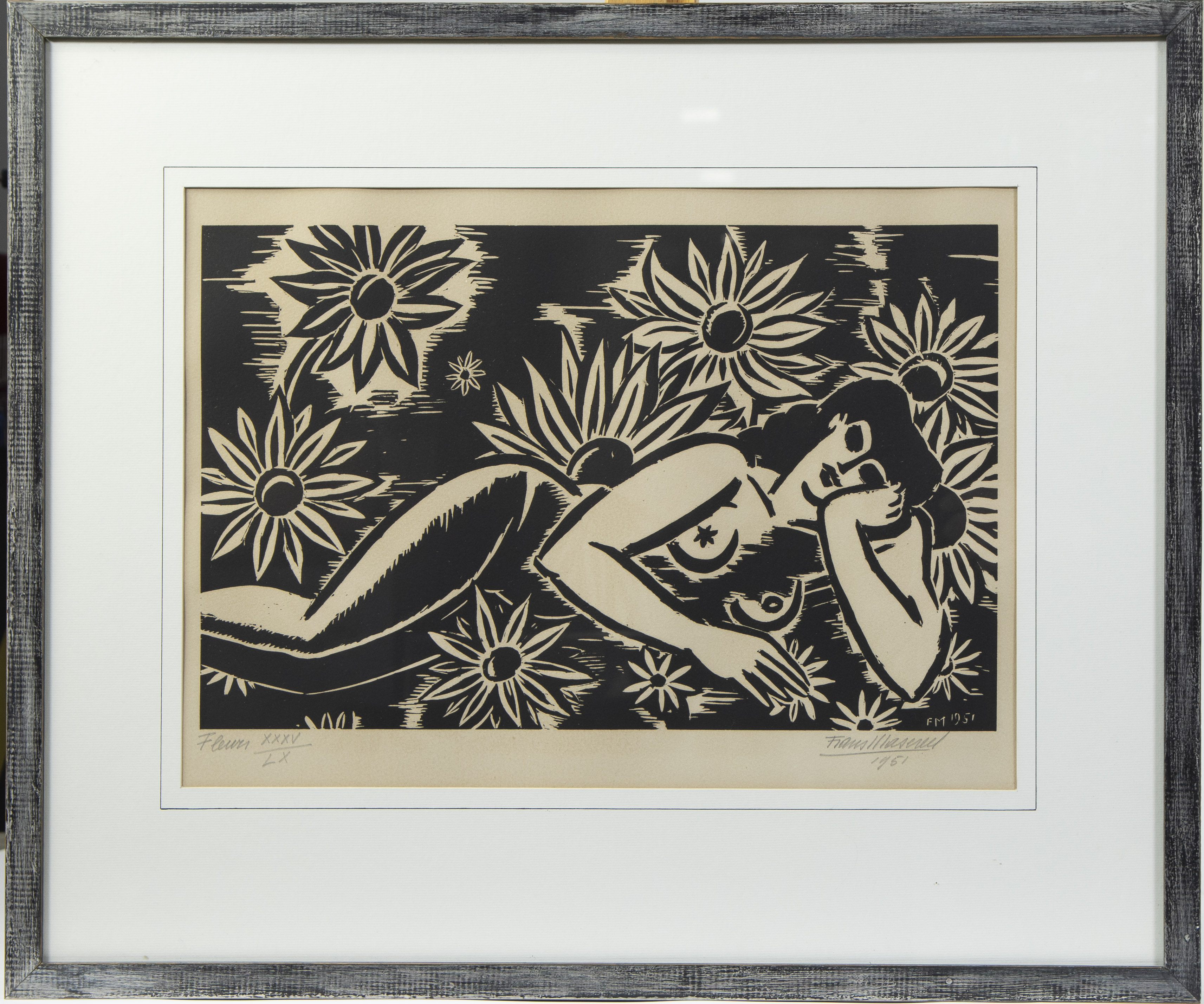 Frans MASEREEL (1889-1972), woodcut Fleurs, numbered XXXV/LV, signed and dated 1951 - Image 2 of 4