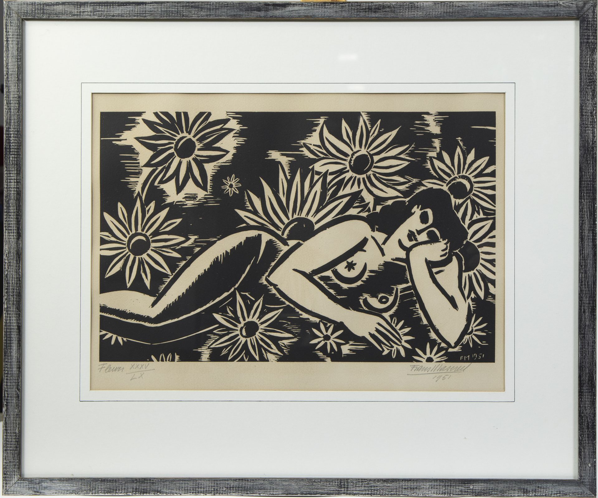 Frans MASEREEL (1889-1972), woodcut Fleurs, numbered XXXV/LV, signed and dated 1951 - Image 2 of 4
