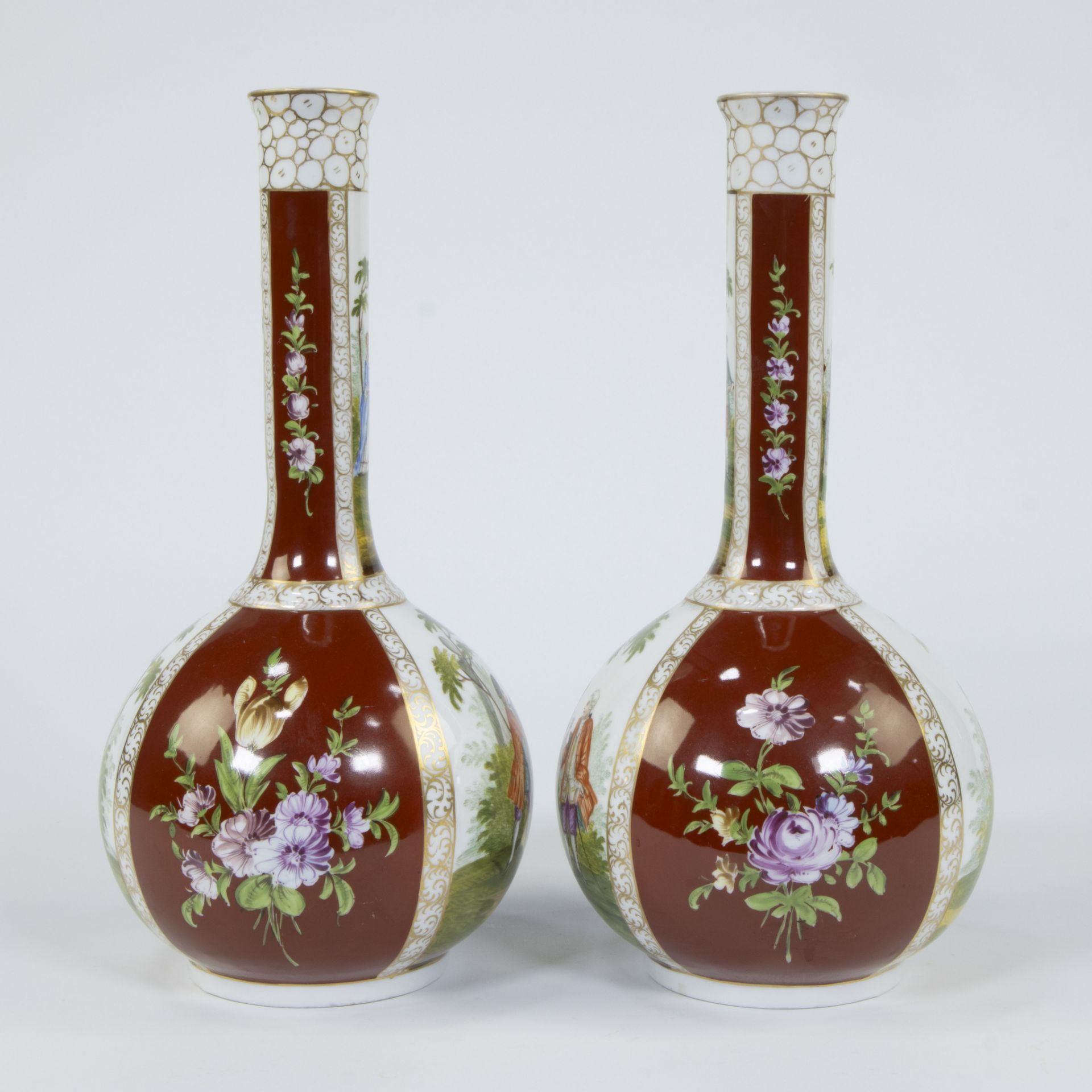 Antique pair Helena Wolfsohn Dresden porcelain vases circa 1850, marked - Image 2 of 5