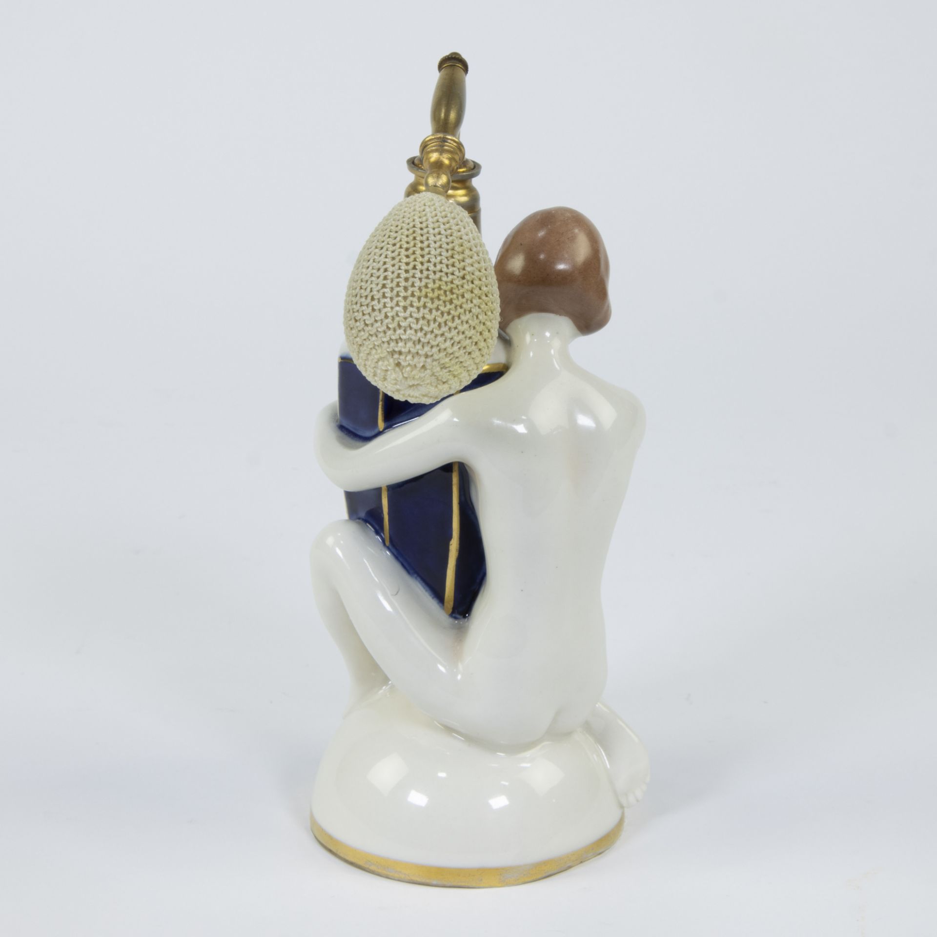 A Royal Dux art deco fine porcelain perfume bottle depicting a nude woman holding a faceted vase dec - Image 3 of 5