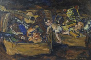 Henri VANDERMOERE (1939), oil on canvas Composition with dolls and toys, signed