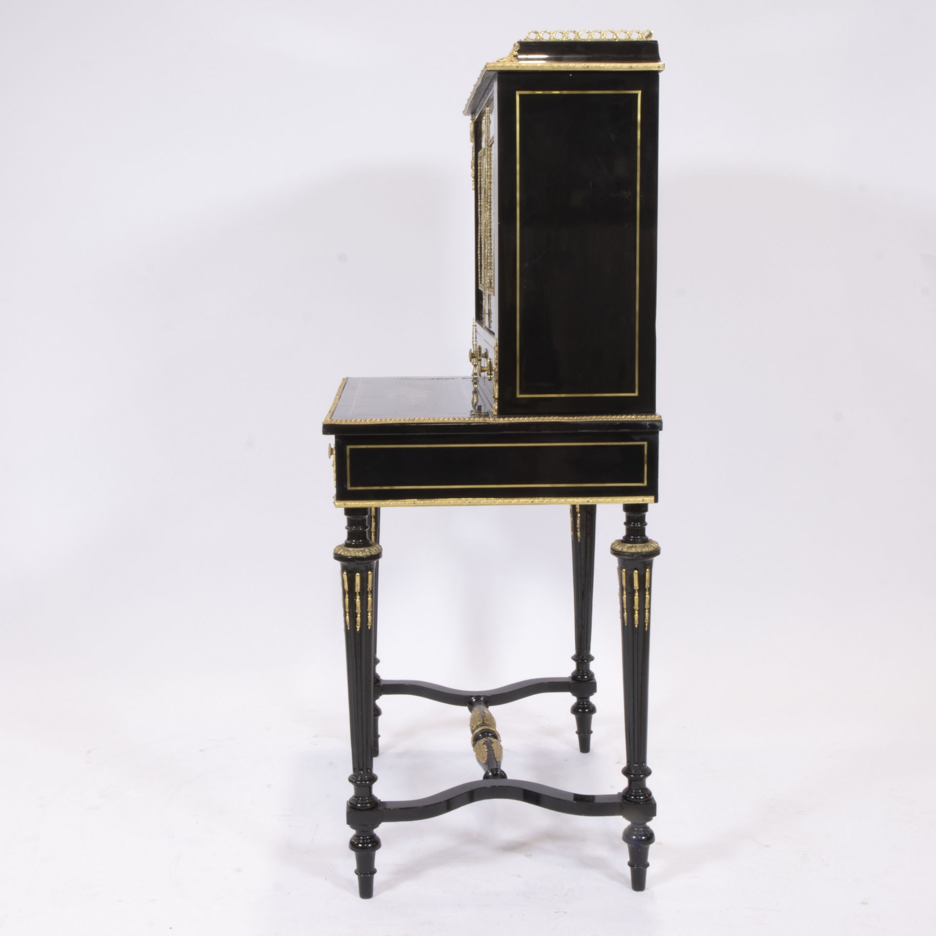 Black lacquered furniture Napoleon III Bonheur du Jour with gilt bronze fittings - Image 2 of 5