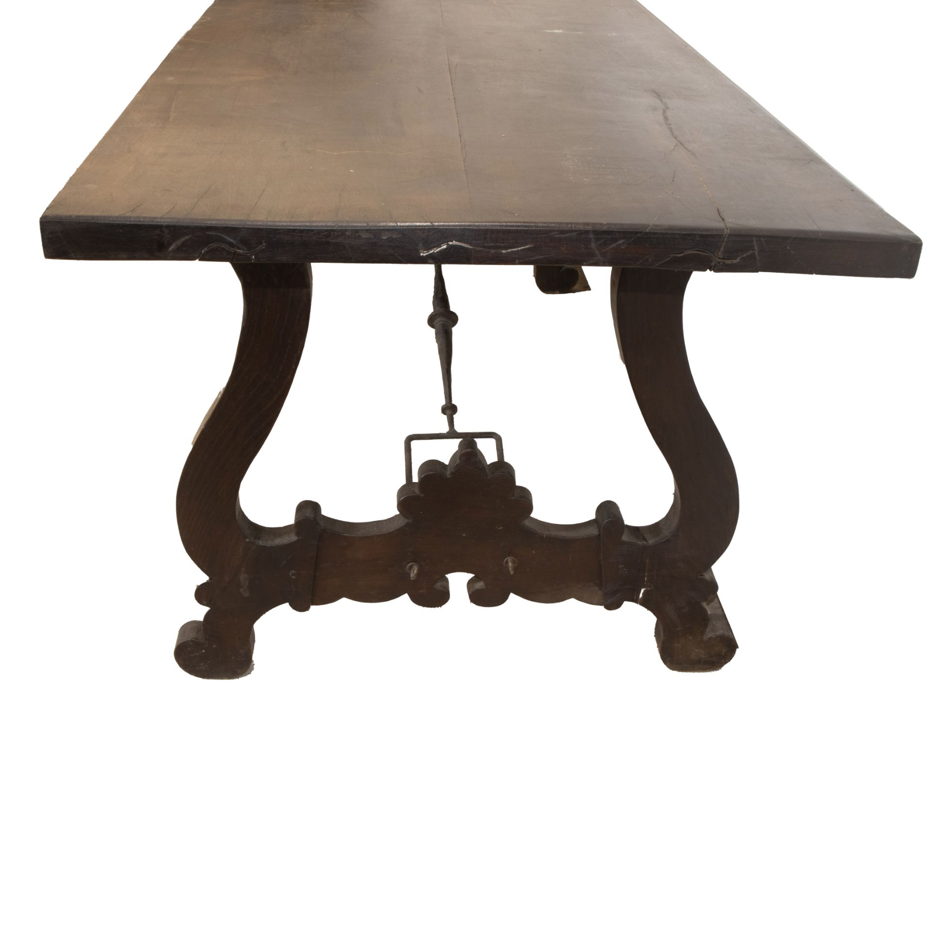 Old oak table with wrought ironwork between the legs after Spanish 17th-century example - Image 3 of 3