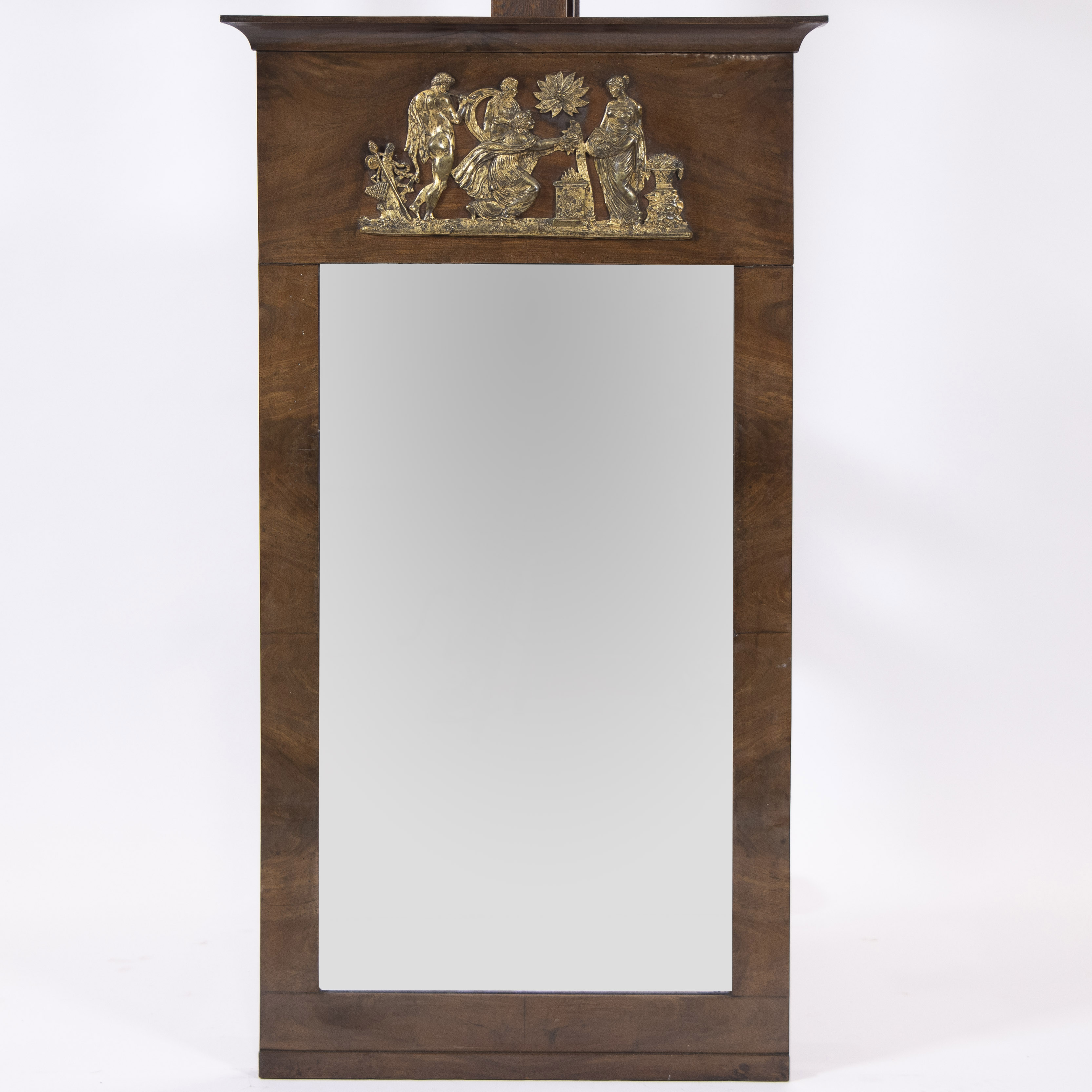 Old French mirror decorated with classical scene in brass