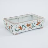 A Chinese porcelain polychrome rectangular bowl famille rose with decor of fable fish