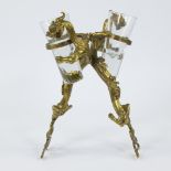 A 'twin' glass holder in gilt bronze in the shape of 2 dragons, circa 1900