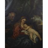 19th century oil on canvas The holy family rests during flight to Egypt, after Anton Van Dyck