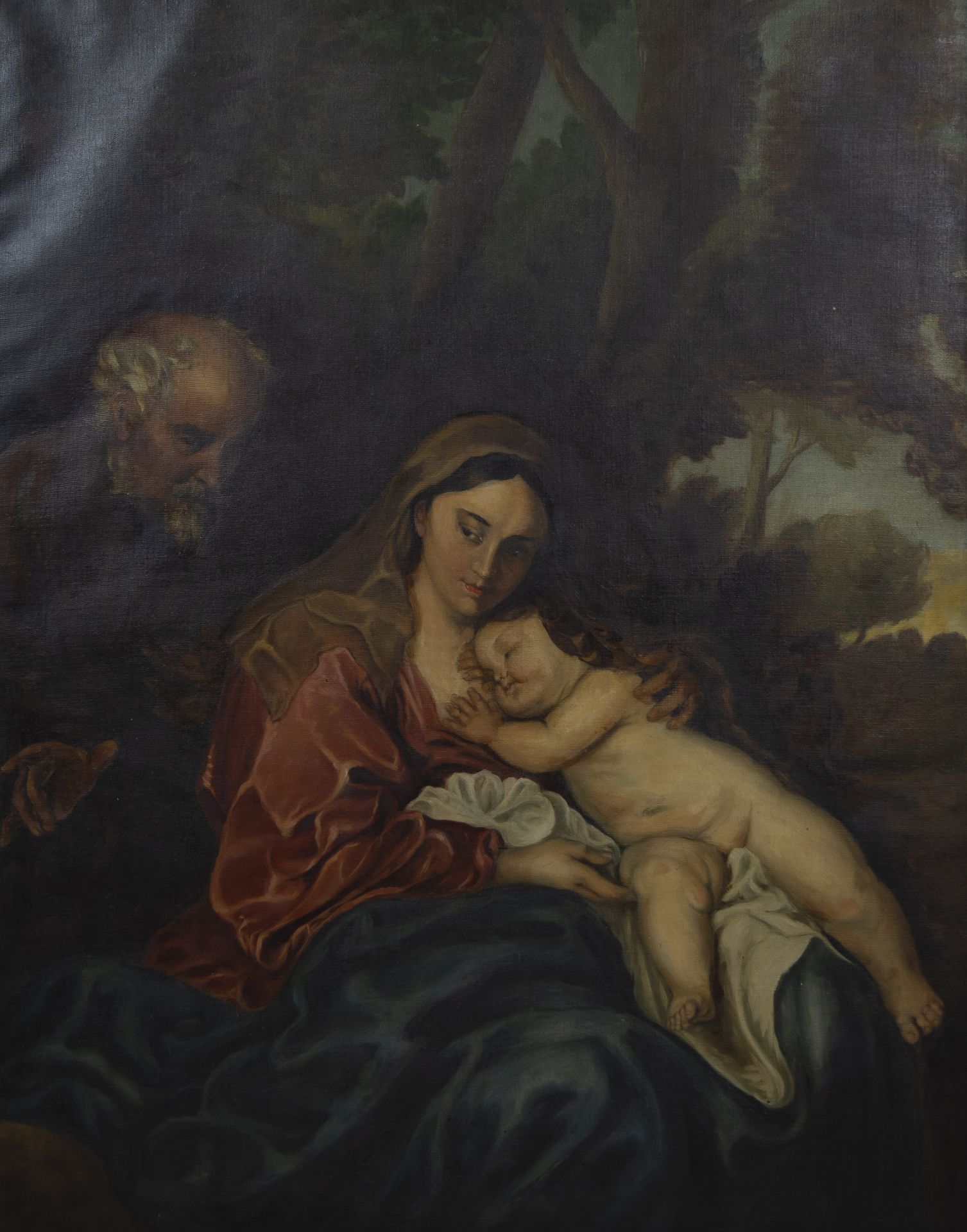 19th century oil on canvas The holy family rests during flight to Egypt, after Anton Van Dyck