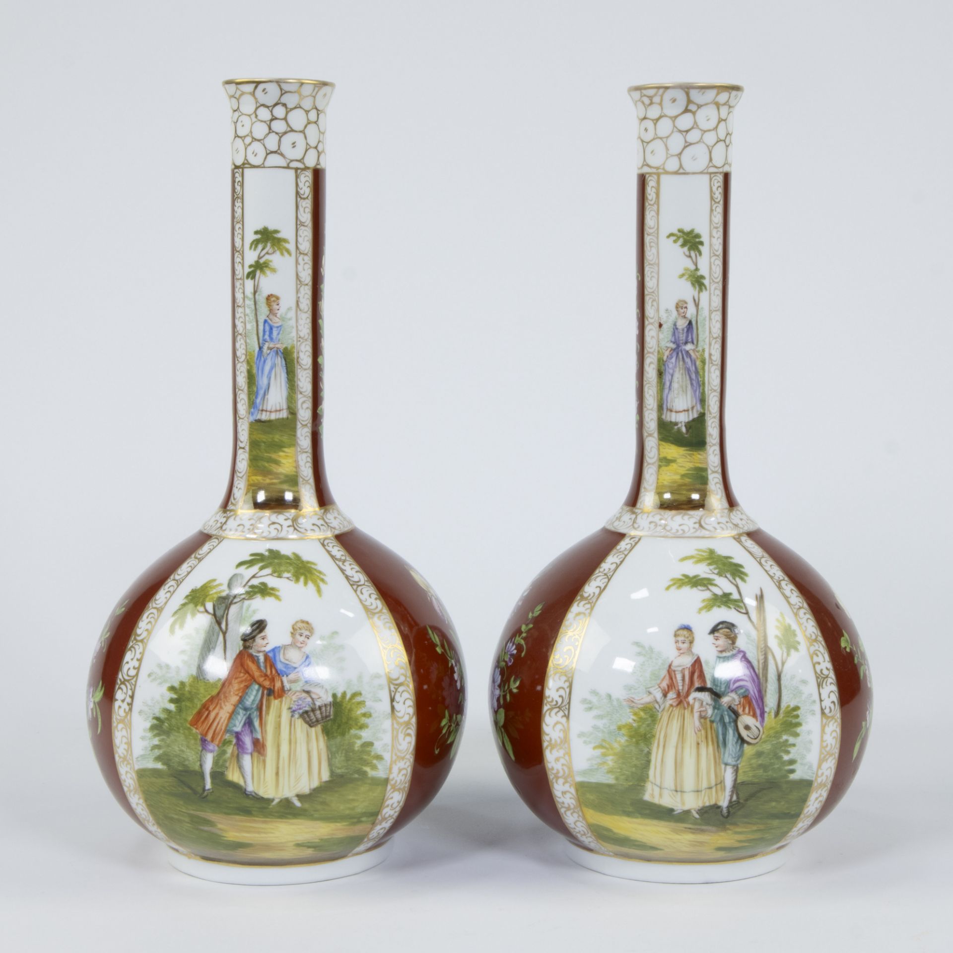 Antique pair Helena Wolfsohn Dresden porcelain vases circa 1850, marked - Image 3 of 5