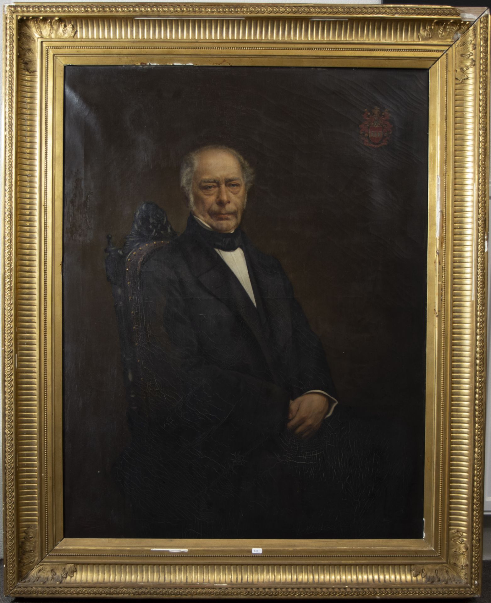 19th century oil on canvas Ernest Rooman d'Ertbuer 17/06/1834 - 23/04/1917, signed, with coat of arm - Image 2 of 6