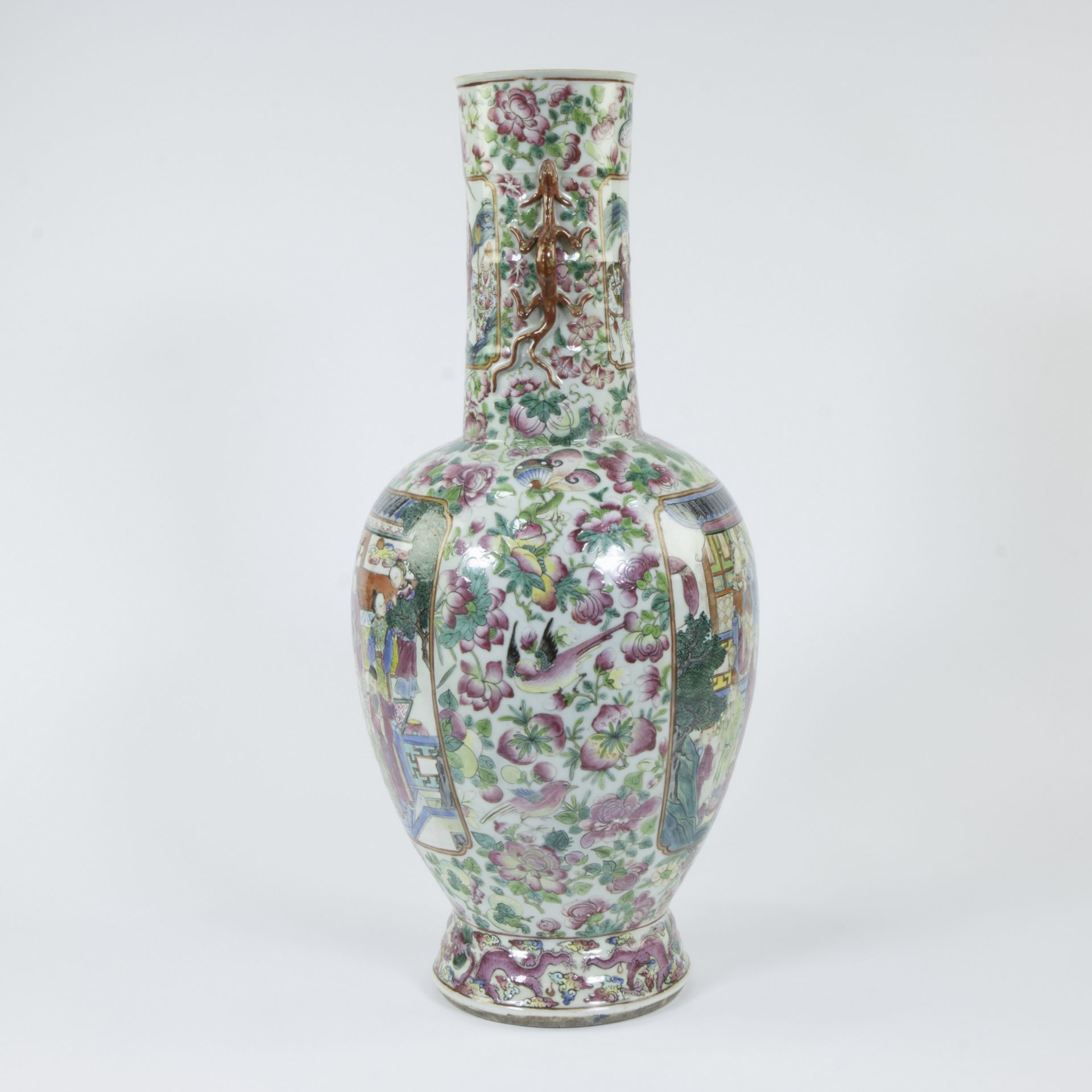 A large Chinese famille rose vase, decorated with flowers, birds, butterflies and dragons , the pane - Image 2 of 6