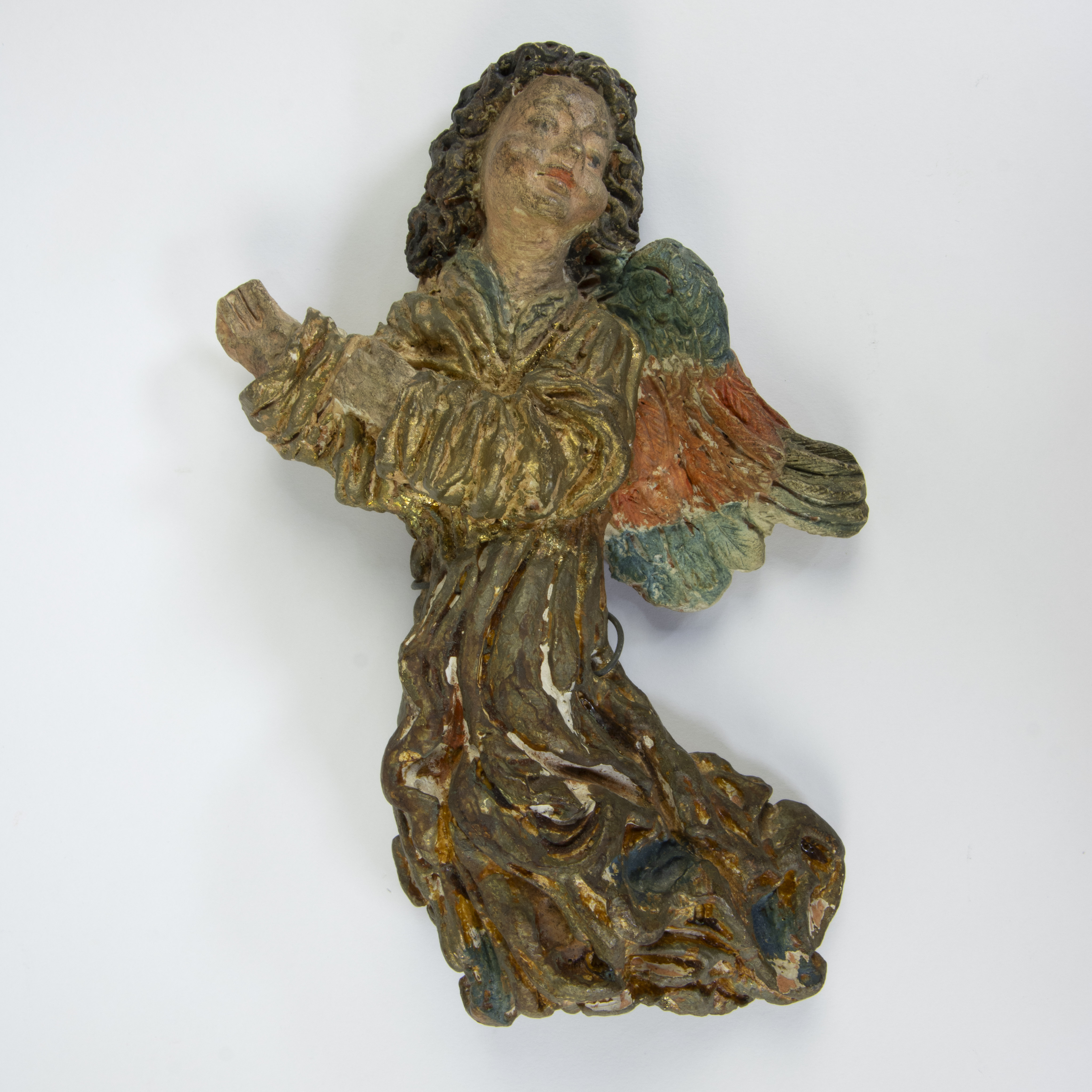 Religion items, 17th century wooden statue of John under the cross, 19th century polychrome terracot - Image 6 of 7