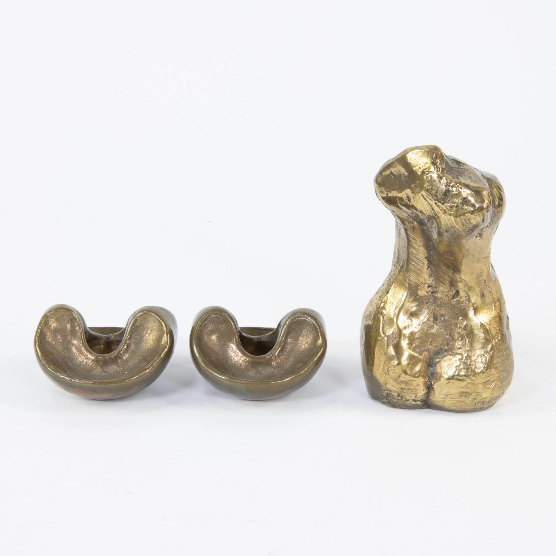 Gilt bronze female torso, numbered 22/200 and signed Michel and added pair of small bronze candlesti - Image 3 of 6