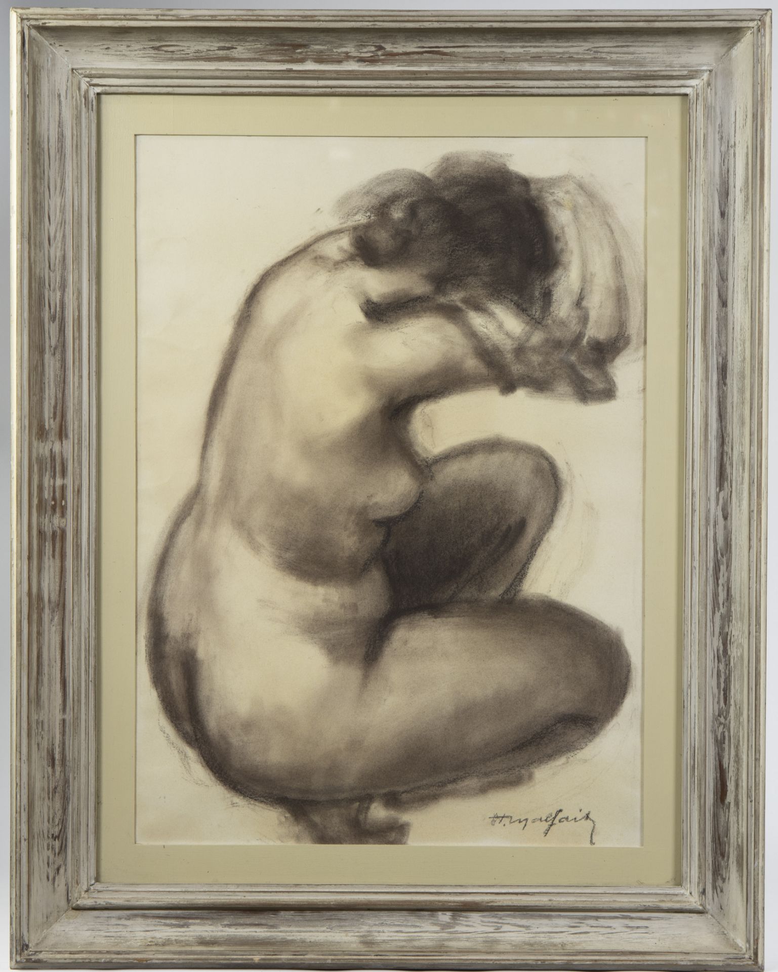 Hubert MALFAIT (1898-1971), charcoal drawing Nude, signed - Image 2 of 3