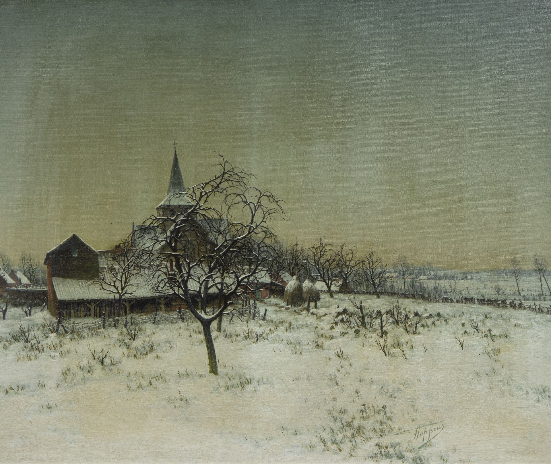 Frans COPPENS (1895-1975), oil on canvas Winter landscape with church, signed