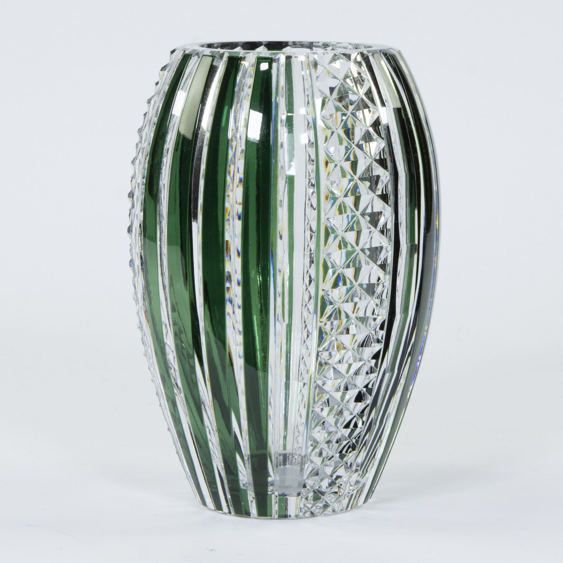 Val Saint Lambert clear and green cut crystal Art Deco vase, signed - Image 4 of 5