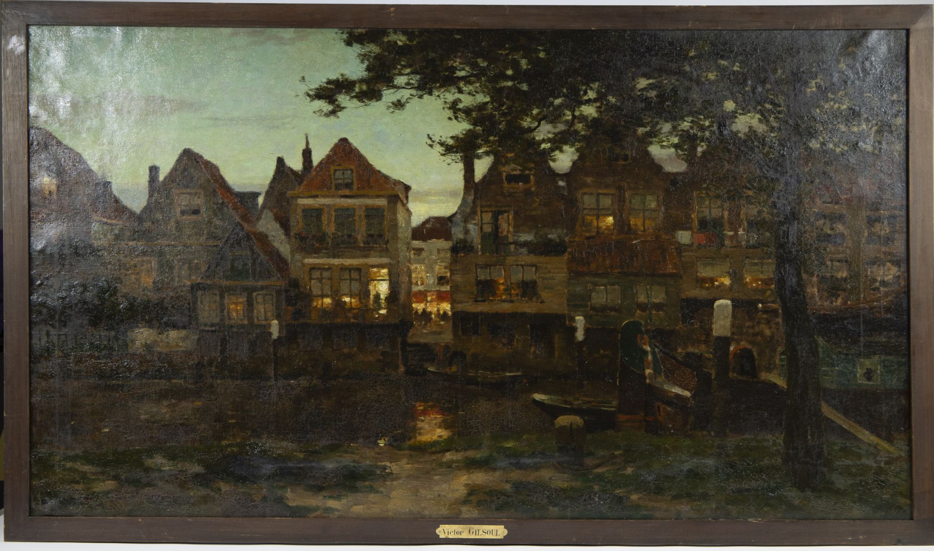 Victor Olivier GILSOUL (1867-1939), oil on canvas, Row of houses by the water, signed - Image 2 of 4