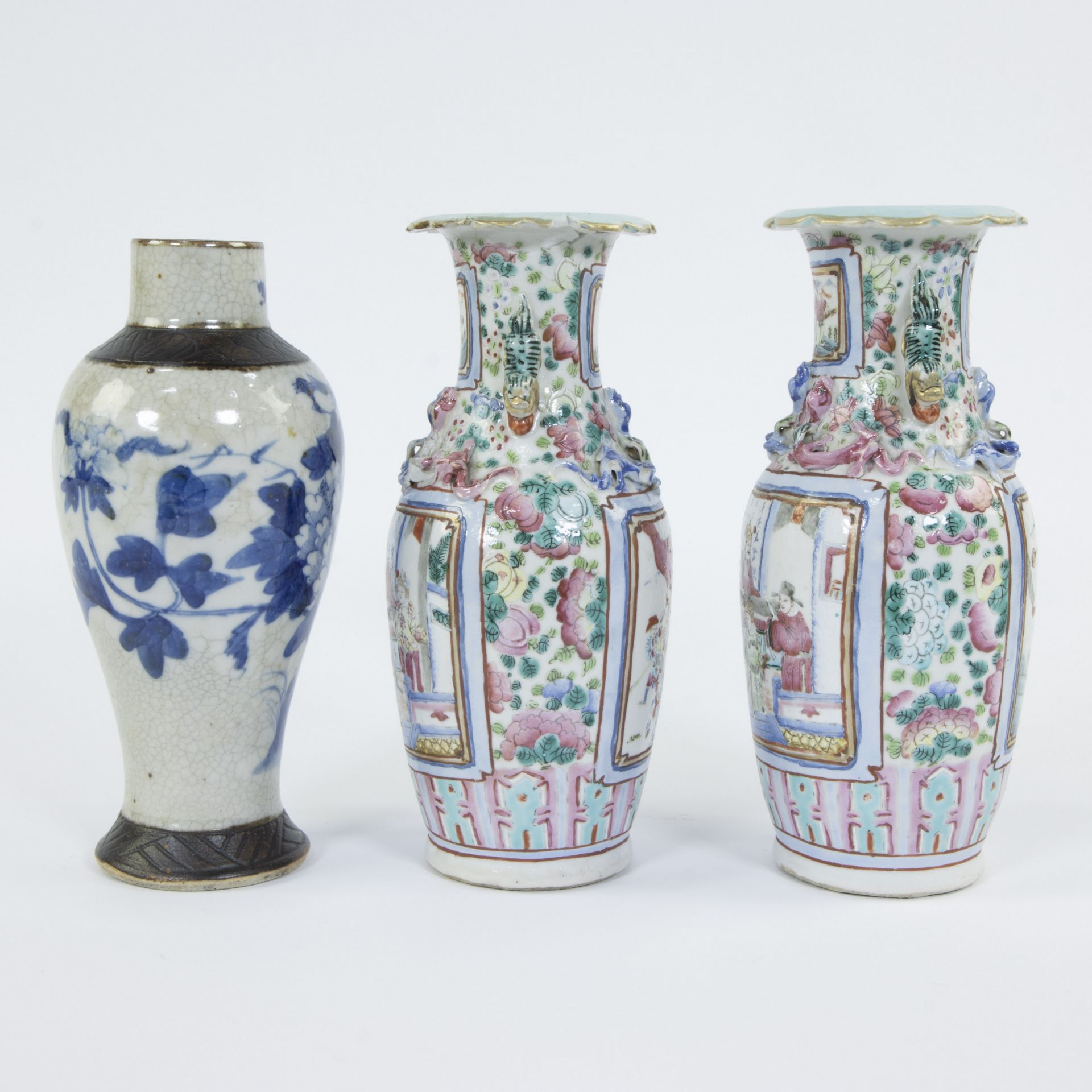 2 Chinese famille rose baluster vases and a Nankin vase - Image 4 of 6