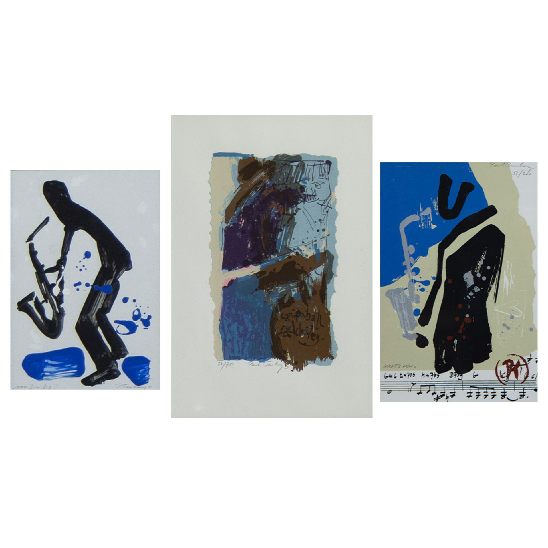 Paul TURKRY (1944), oil on paper Saxophonist, signed and 2 lithographs, numbered and signed