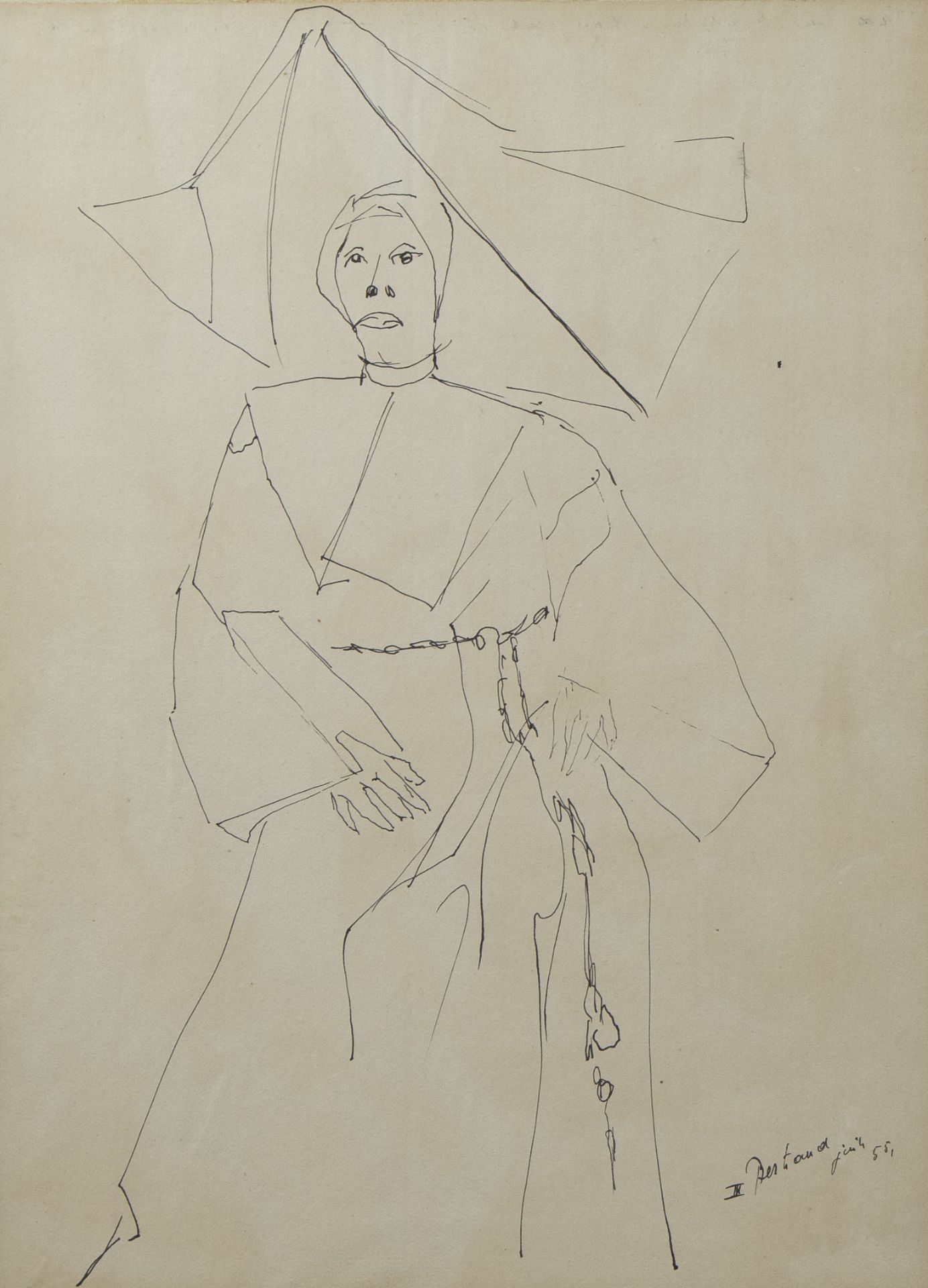 Gaston BERTRAND (1910-1994), ink drawing Merry Nun, signed and dated '55