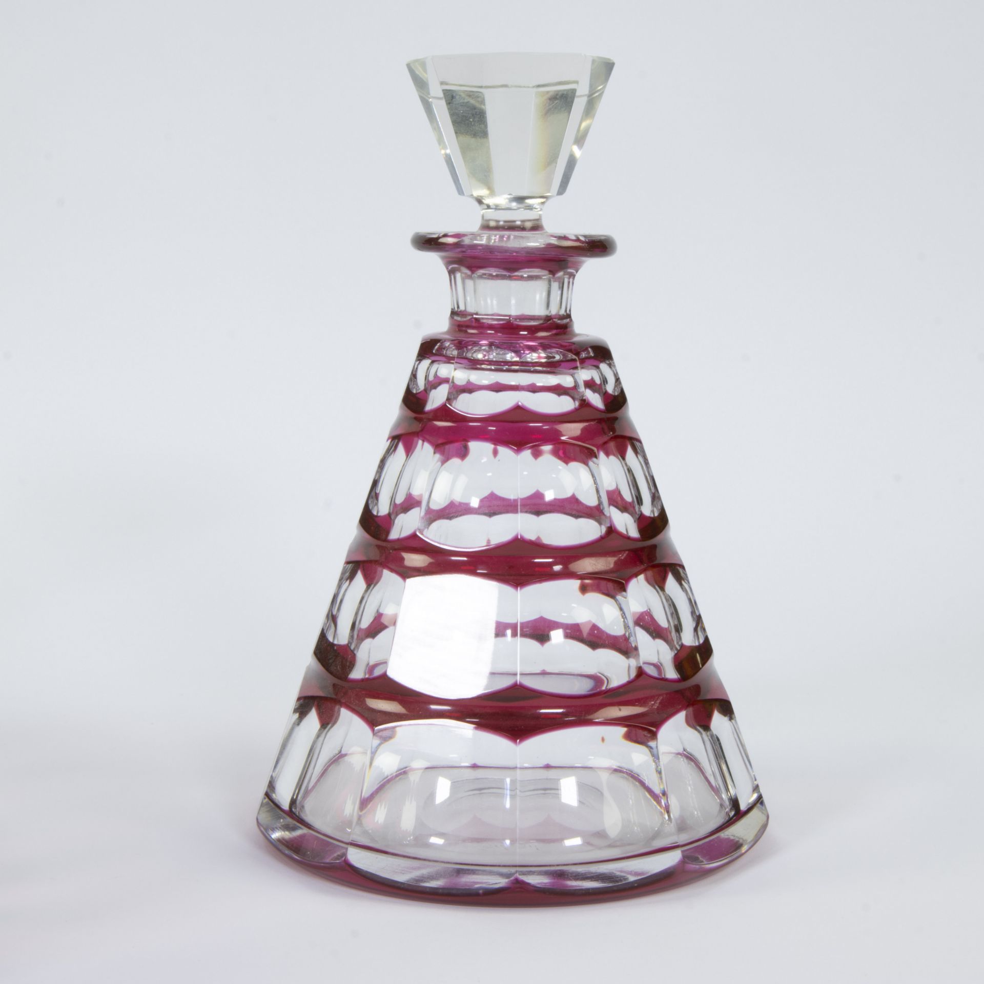 Collection of Val Saint Lambert, red and clear cut crystal bowl and decanter and clear cut perfume b - Image 2 of 4