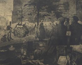 Jules DE BRUYCKER (1870-1945), etching Marché St. Jacques, signed